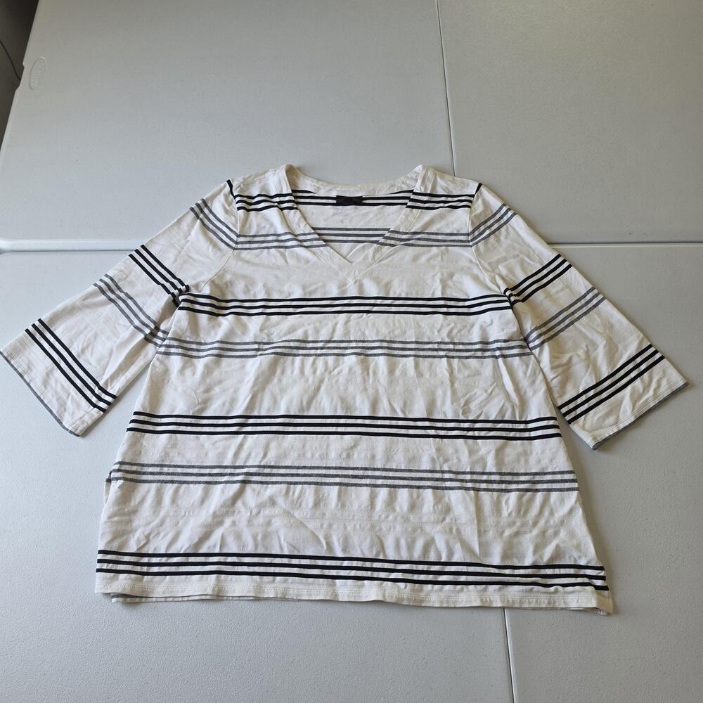 J.Jill Shirt Womens XL Petite White Striped V Neck 3/4 Sleeve Wearever Top